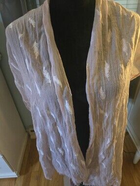 Light Pink Feather-Print Shawl/Wrap/ Scarf